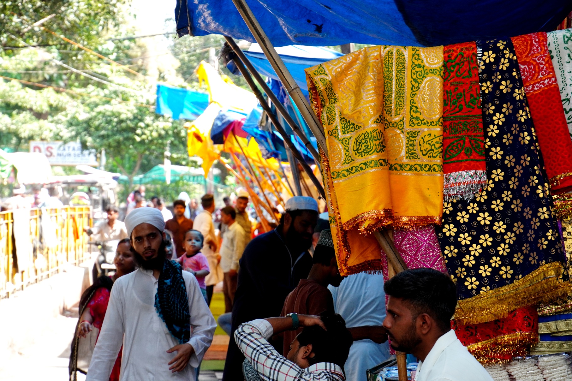 Travelers and locals at an ancient temple
